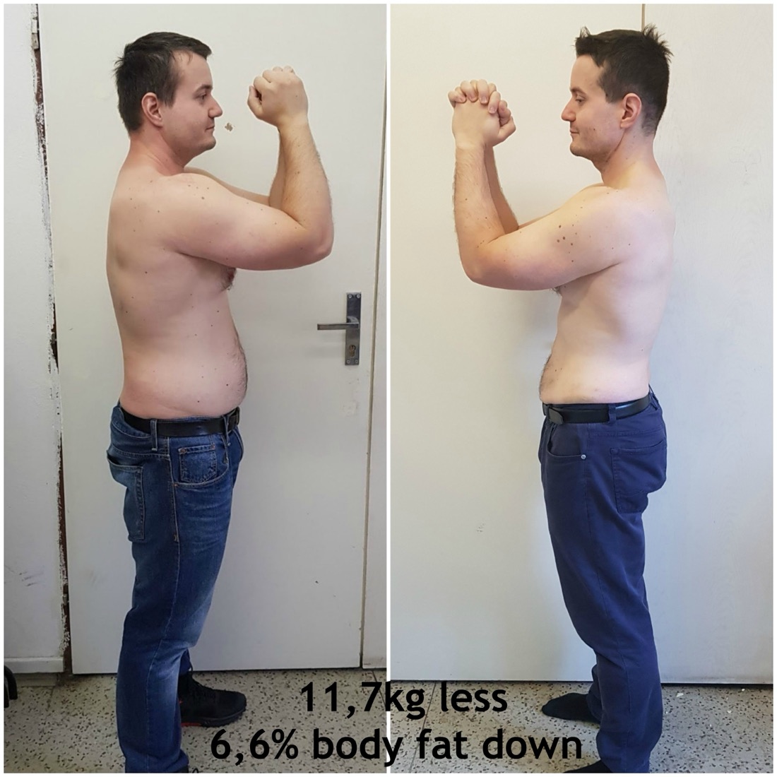Before and after: 11.7 kg and 6.6 % body fat down