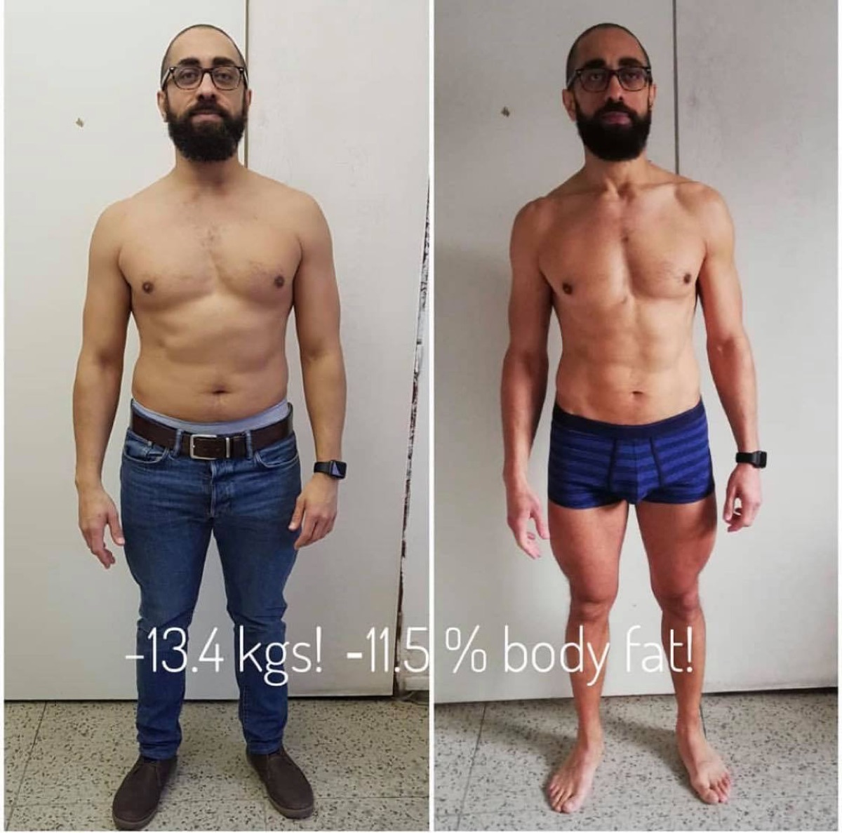 Before and after: 13.4 kg and 11.5 % body fat down