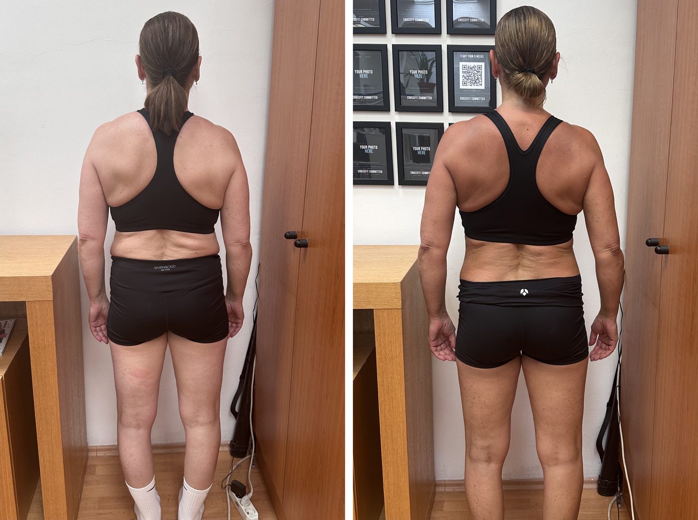 Member before and after, back view: a stronger back and a tighter waist