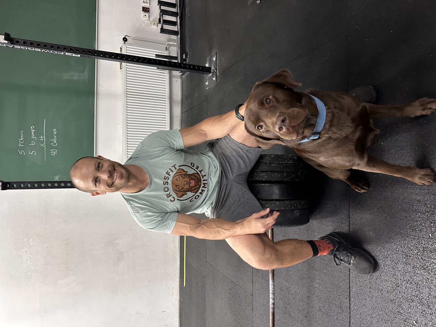 Joey Scafidi with Tuna the Labrador at CrossFit Committed
